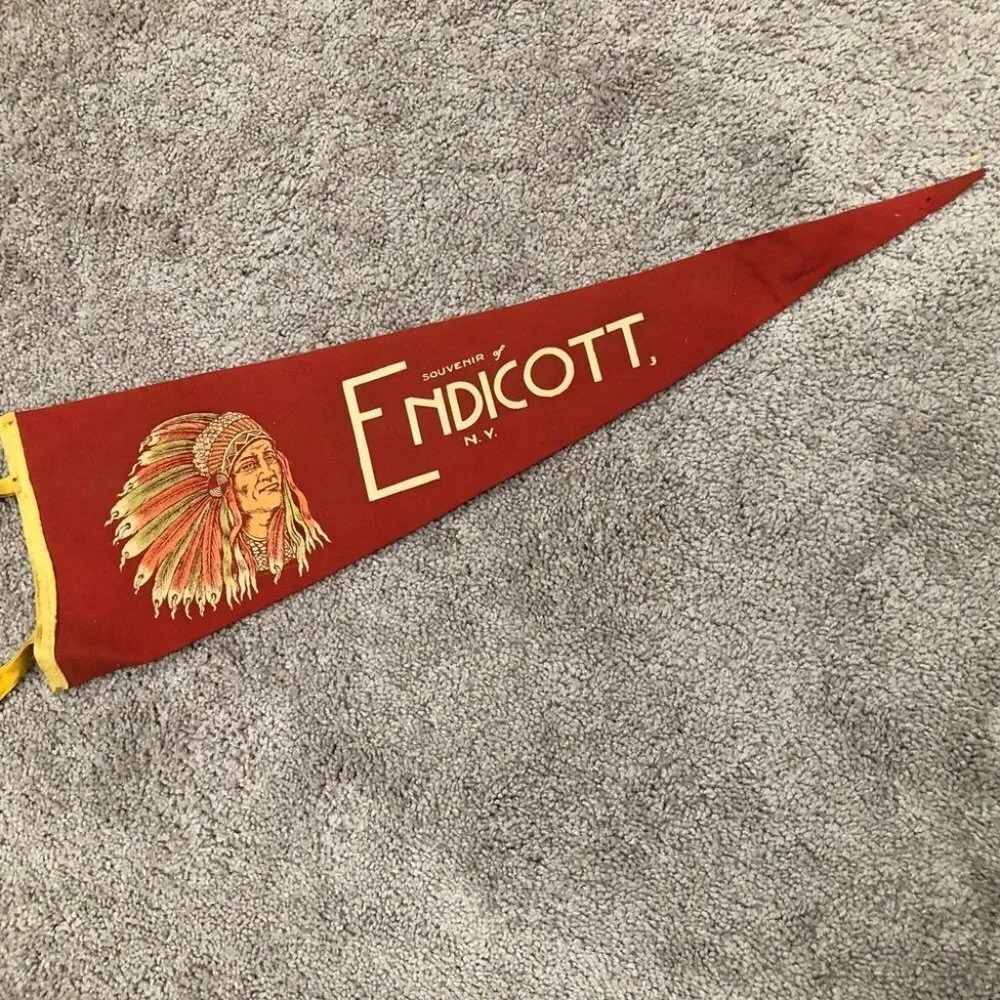 1950s Antique Endicott NY‎ Pennant Flag 27"